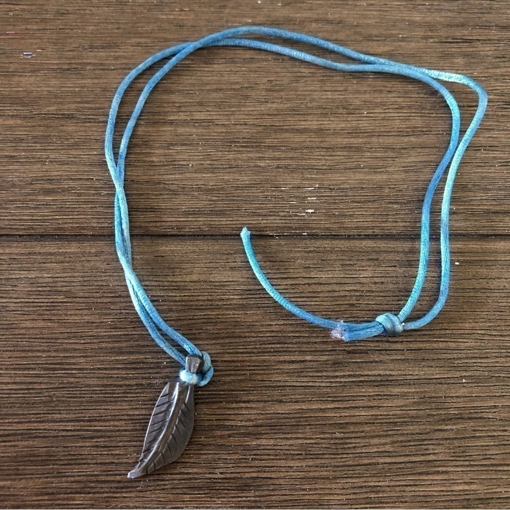 Welded Feather with blue silk cord necklace
